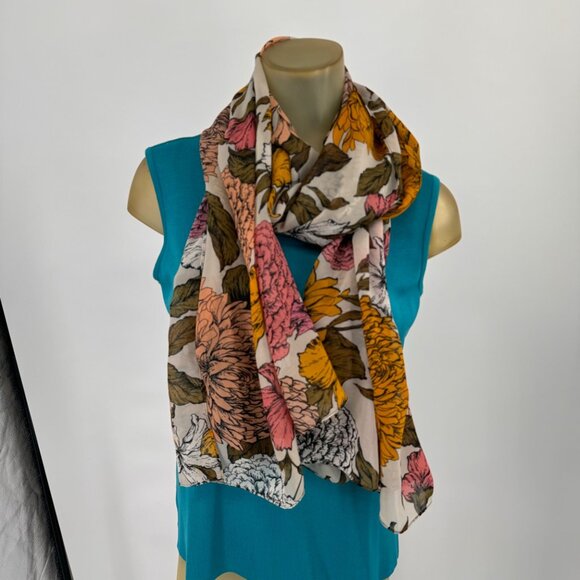 westport Floral Multicolor Womens Scarf wrap Chrysanthemum Design - Picture 5 of 6